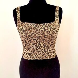 Anthropologie - Animal Print Square Neck Spandex Tank Crop Top Size:  L/XL - NWT